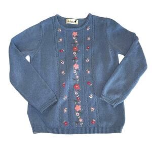 VTG Tulchan Embroidered Sweater Women's S | Blue Pullover Granny Cottage | EUC